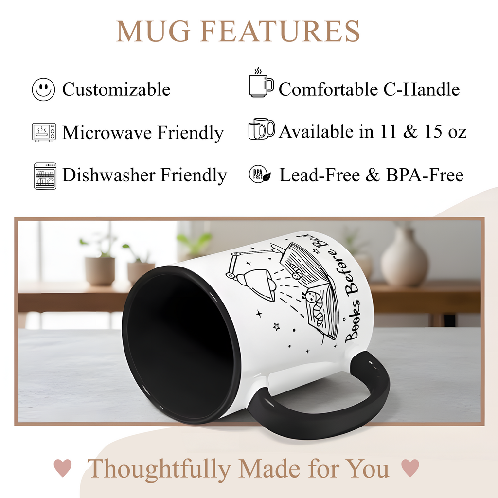 Books Before Bed Mug – Funny Book Lover Coffee Cup – Cozy Reading Gift – Ringer Mug 11oz 15oz |Mug 100