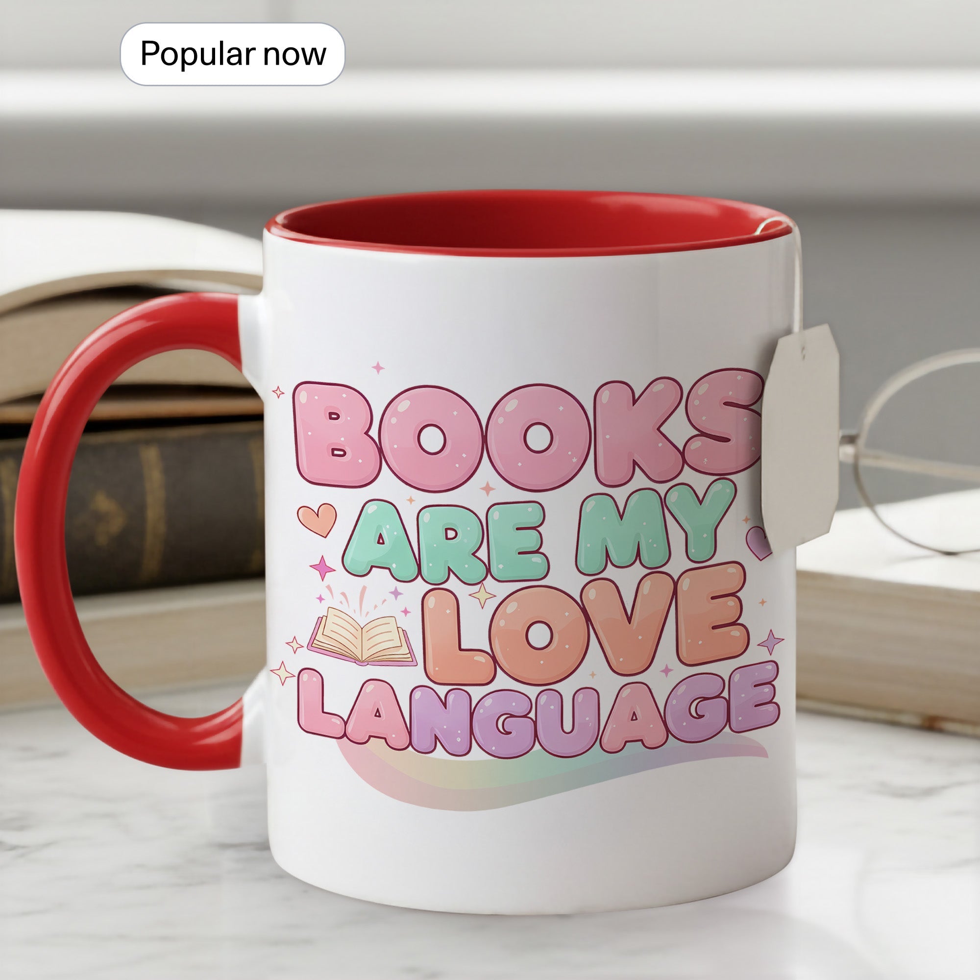 Books Are My Love Language Mug – Cute Book Lover Coffee Cup – Pastel Aesthetic Reader Gift for Women – Bookworm Mug 11oz 15oz |Mug 156